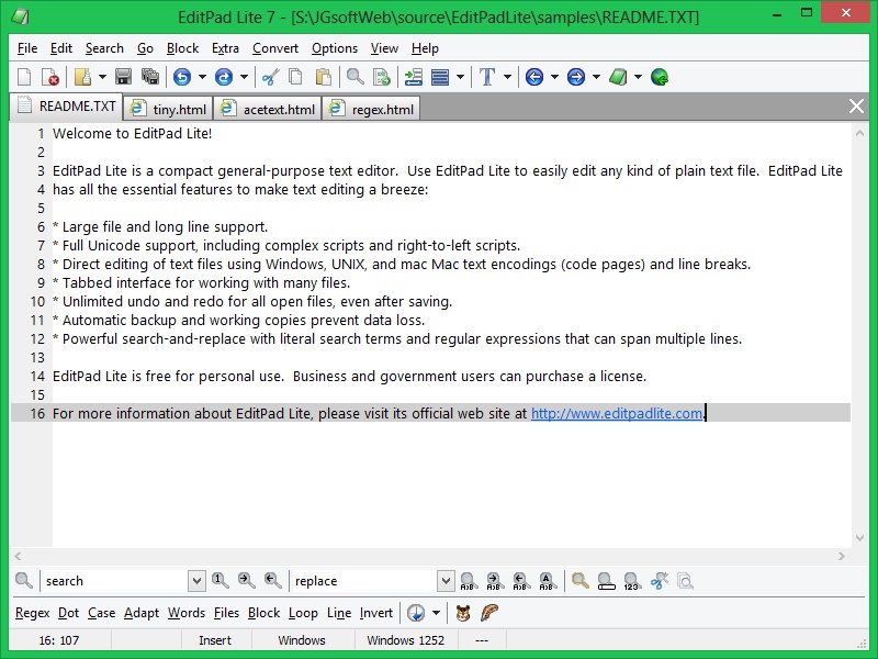 EditPad Lite - Free Text Editor for Windows