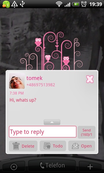 GO SMS Pink Owl Theme - Preview 3