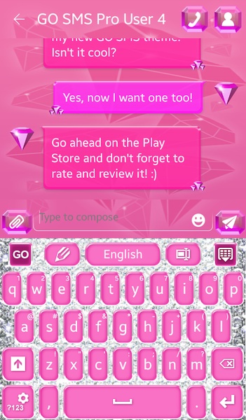 GO SMS Pink Diamonds Theme - Preview 2