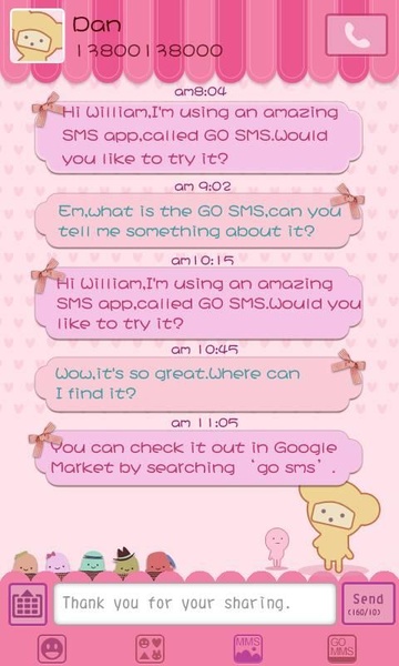 GO SMS Pro Pink Sweet theme - Preview 5