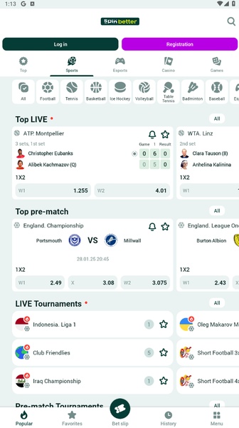 Zrzut ekranu aplikacji Spinbetter pokazujący interfejs