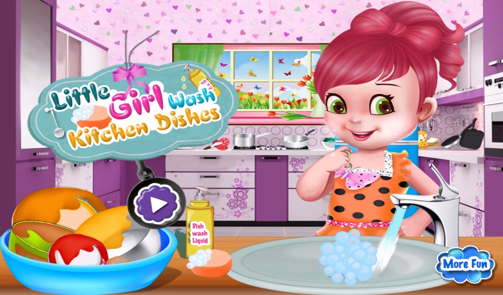 Little Girl Wash Kitchen Dishes - Preview 9
