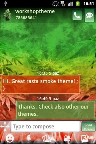 GO SMS Pro Theme Weed Ganja - Preview 4