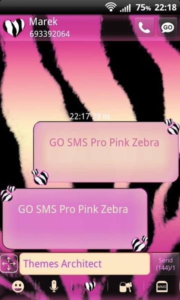 GO SMS Pro Pink Zebra - Preview 1