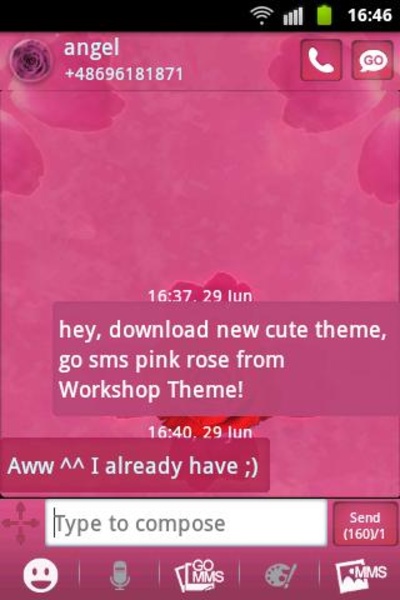 GO SMS Theme Pink Rose Cute - Preview 3