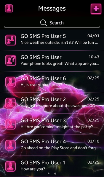 GO SMS Neon Roses Theme - Preview 5