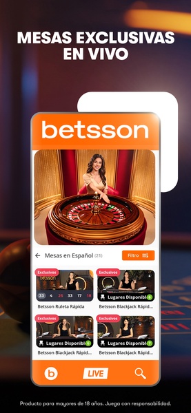 Schermata dell'interfaccia della Betsson App su smartphone, che mostra la selezione delle slot e il pulsante di deposito.