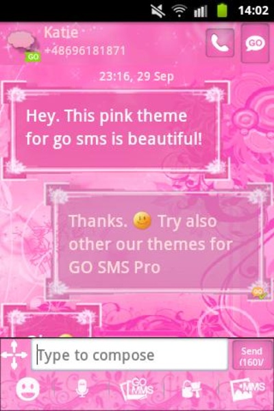 GO SMS Pro Theme Pink Flowers - Preview 3