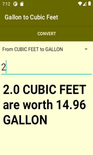 Gallon to Cubic Feet converter - Preview 1