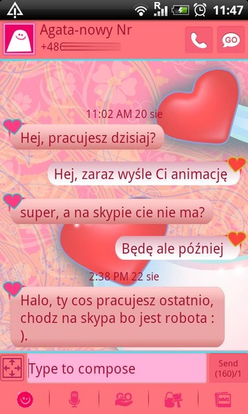 GO SMS Hearts Theme - Preview 4