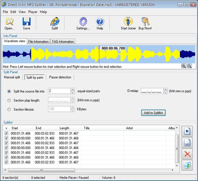 Отзывы о программе Direct WAV MP3 Splitter