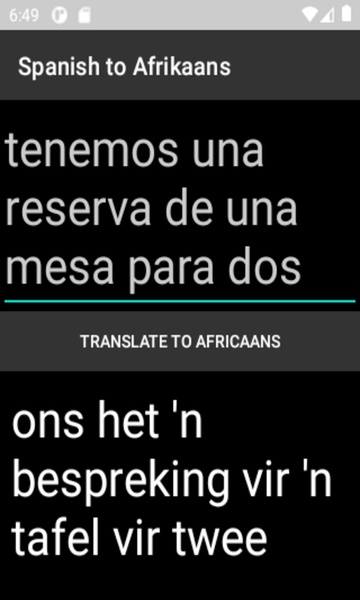 Spanish to Afrikaans Translator - Preview 1