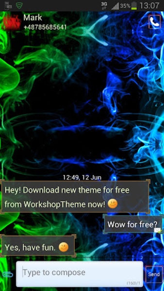 GO SMS Pro Theme green smoke - Preview 3