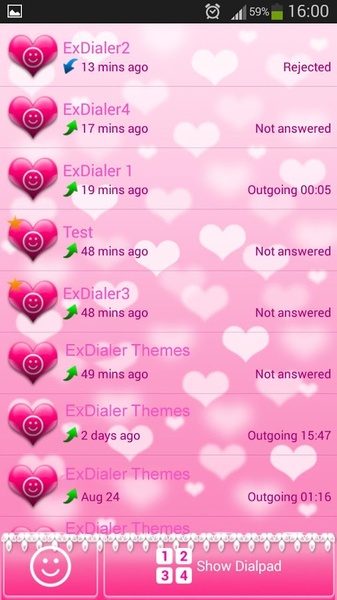 exDialer Pink Hearts Theme - Preview 6
