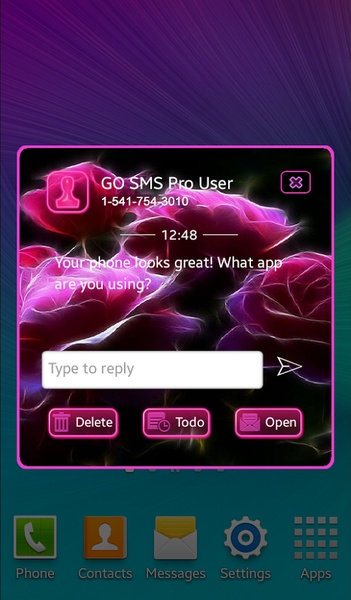 GO SMS Neon Roses Theme - Preview 1