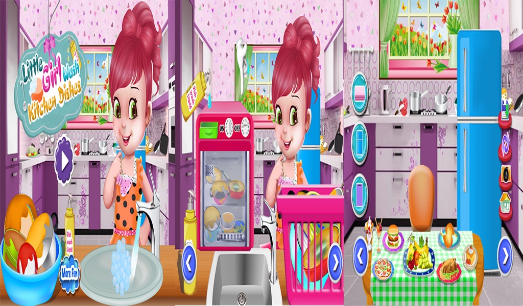 Little Girl Wash Kitchen Dishes - Preview 1