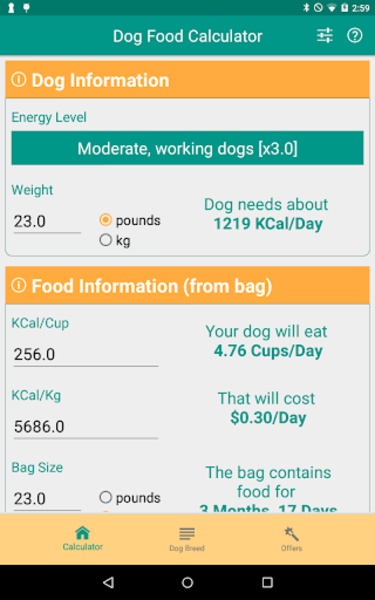 Dog Food Calculator for Android Download the APK from Uptodown