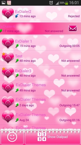 exDialer Pink Hearts Theme - Preview 4