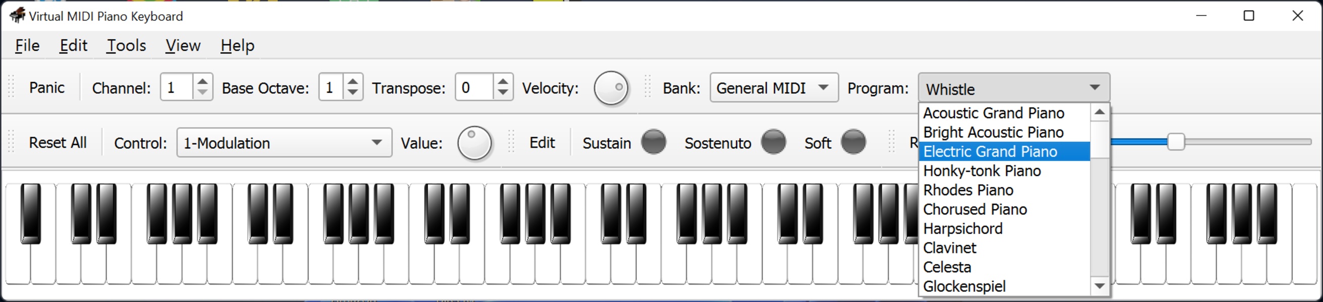 Midi piano store windows