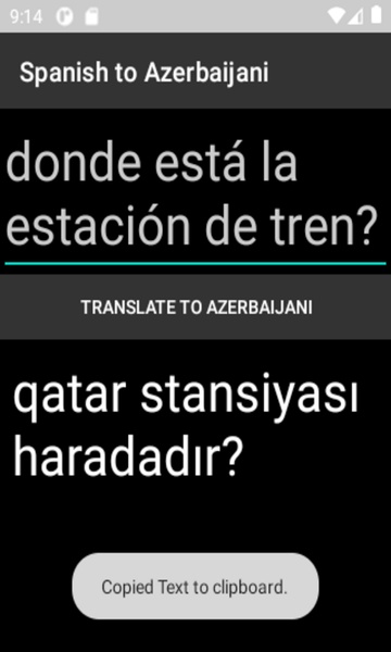 Spanish to Azerbaijani Translator - Preview 1