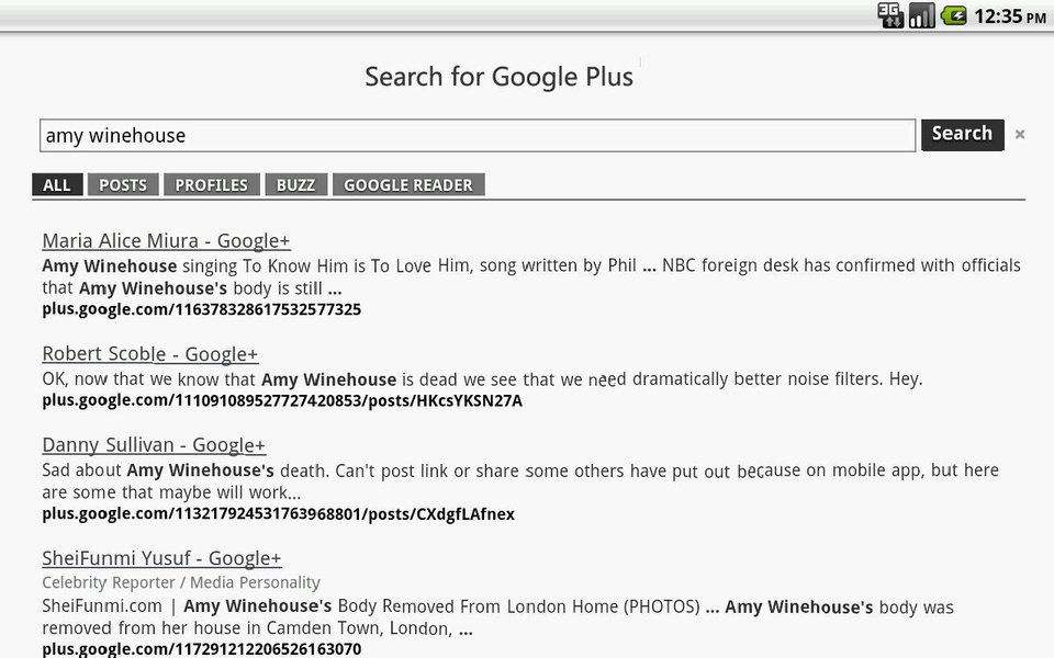 Search for Google Plus - Preview 1