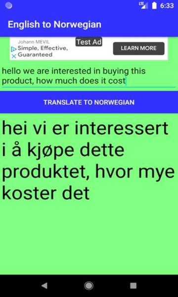English to Norwegian Translator - Preview 1