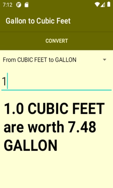 Gallon to Cubic Feet converter - Preview 2