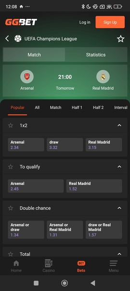 Ggbet alkalmazás képernyőképe