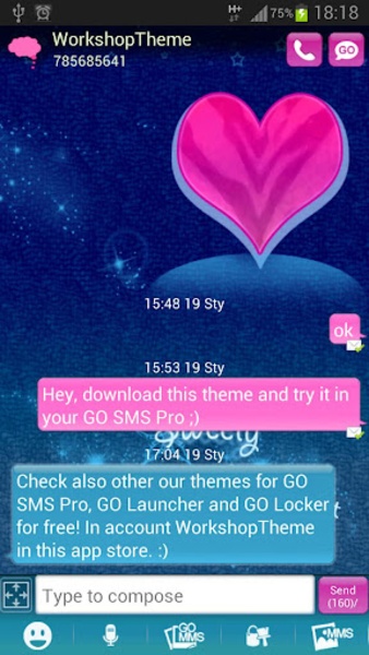 GO SMS PRO Theme Pink Blue - Preview 4