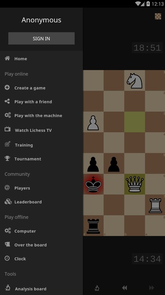 Como é que o aplicativo de xadrez Lichess, do site lichess.org