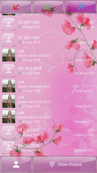 ExDialer Pink Flowers Glass theme - Preview 3