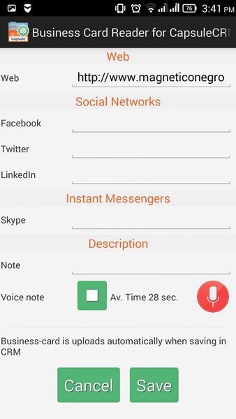 Business Card Reader for CapsuleCRM - Preview 1
