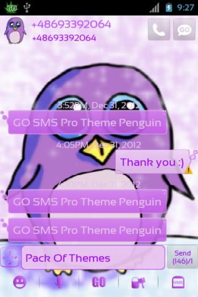 GO SMS Pro Theme Penguin - Preview 2