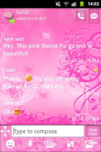 GO SMS Pro Theme Pink Flowers - Preview 2