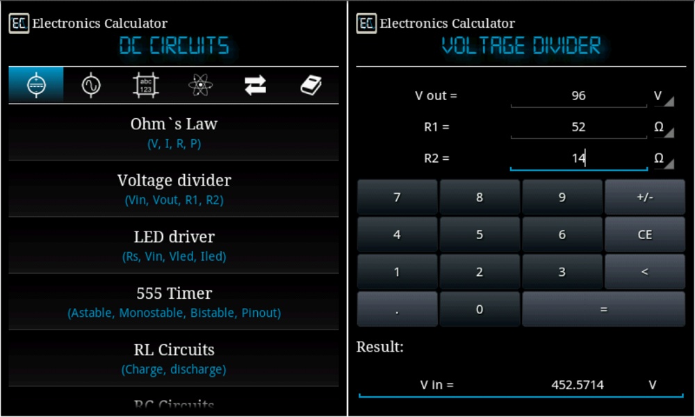 Electronics Calculator - Preview 2