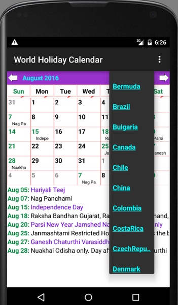 World Holiday Calendar for Android - Download the APK from Uptodown