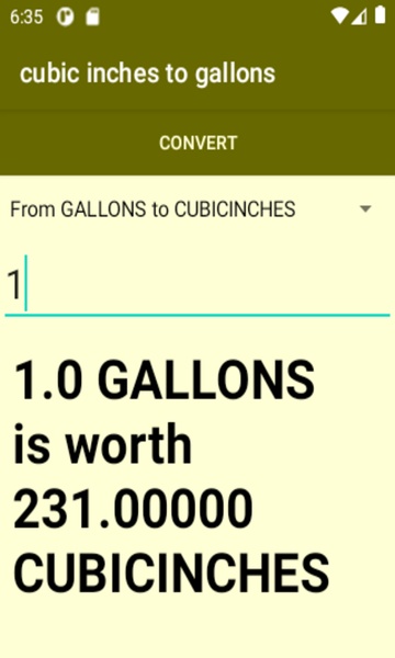 cubic inches to gallons converter - Preview 1