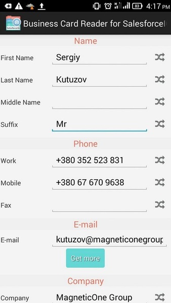 Business Card Reader for SalesforceIQ CRM - Preview 2