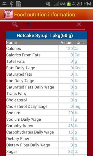 Food nutrition information - Preview 1