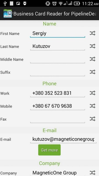 Business Card Reader for PipelineDealsCRM - Preview 2