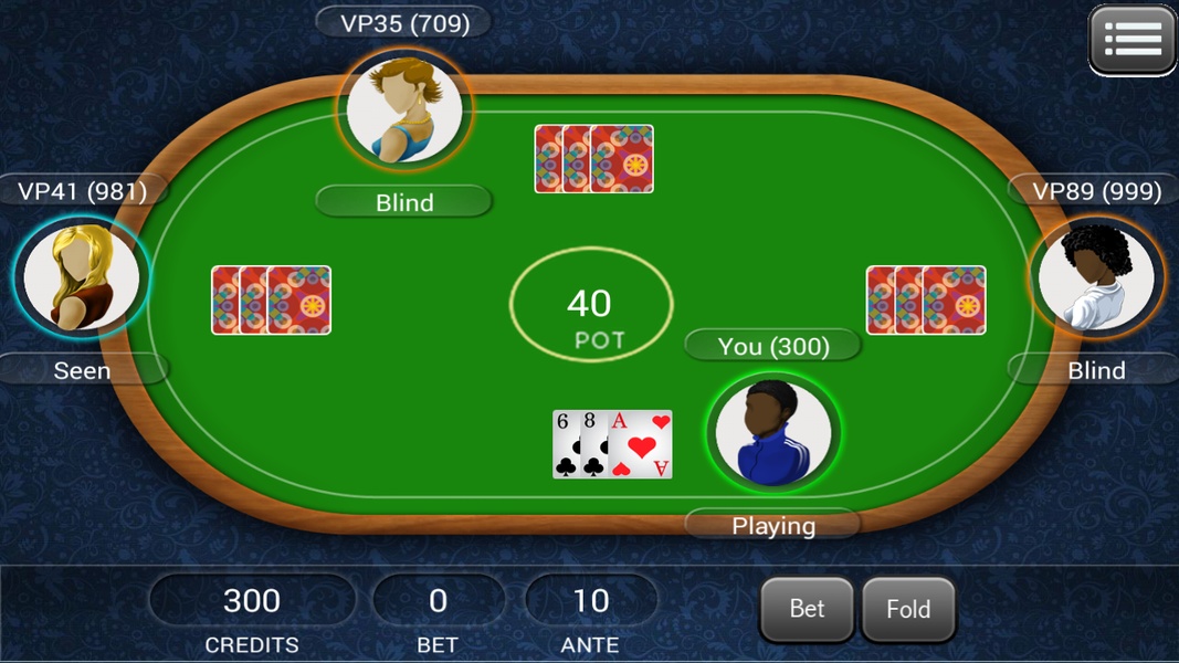 Teen Patti style mobile game screen