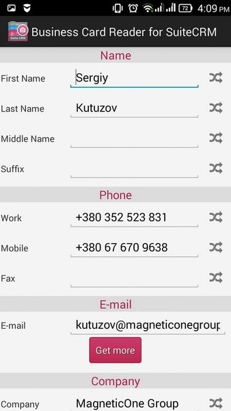 Business Card Reader for SuiteCRM - Preview 2