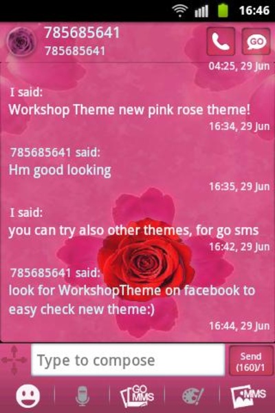 GO SMS Theme Pink Rose Cute - Preview 1