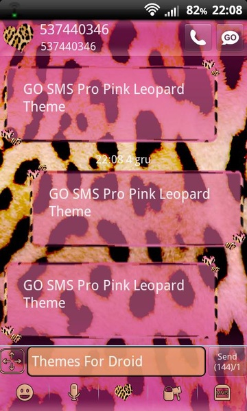 GO SMS Pro Pink Leopard Theme - Preview 1