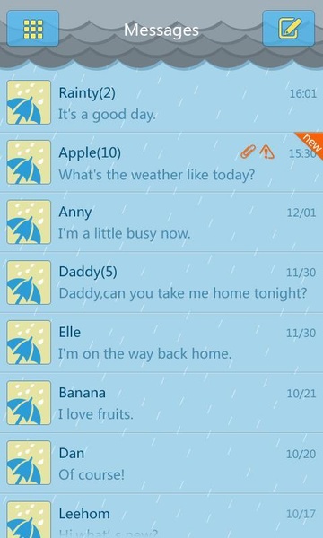 GO SMS Pro Rainy day Theme - Preview 5