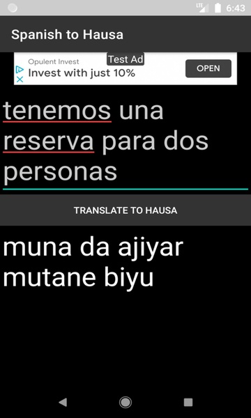 Spanish to Hausa Translator - Preview 1