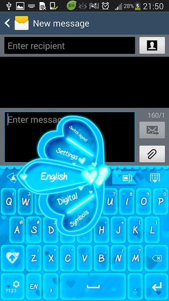 GO Keyboard Blue Hearts Theme - Preview 5