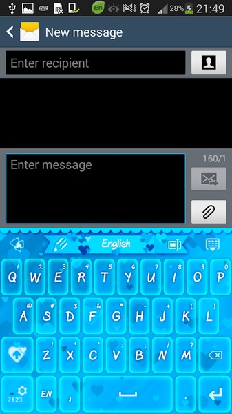 GO Keyboard Blue Hearts Theme - Preview 2