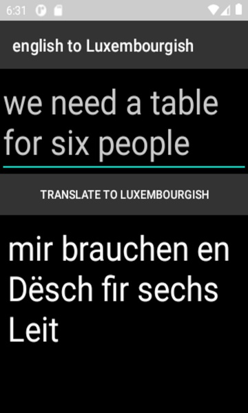english to Luxembourgish translator - Preview 1