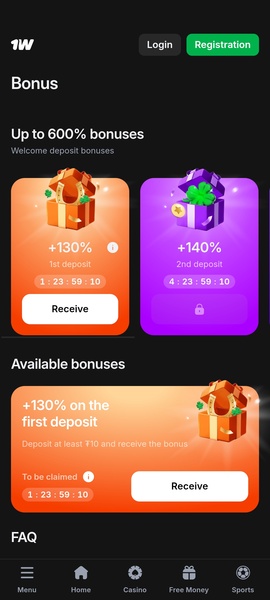 Interfaccia dell'App 1win su dispositivo mobile